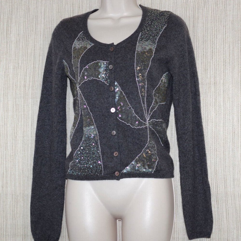 Gray silk cashmere Embellished Sequined women Lined sweater made in Germany XS